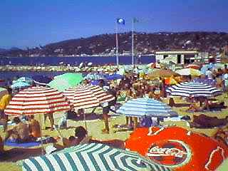 Cote d'Azur beach in August crowds at Juan