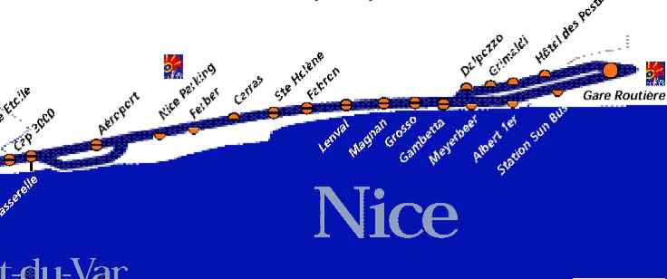 map of the bus route from nice airport to nice